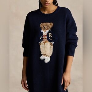 Polo Bear Crewneck Navy Wool and Cashmere Sweater Dress. Brand new. Size M